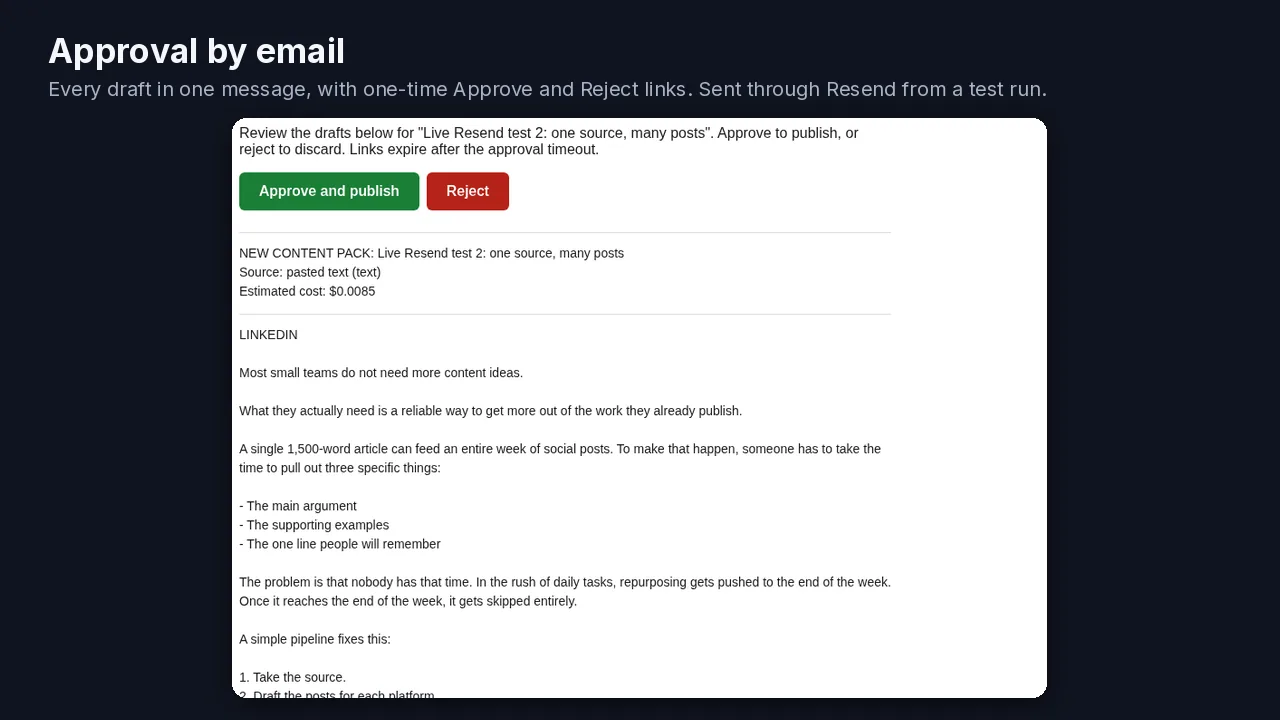The approval email with Approve and Reject buttons